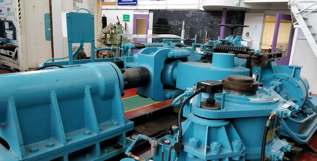 A large blue machine in a room