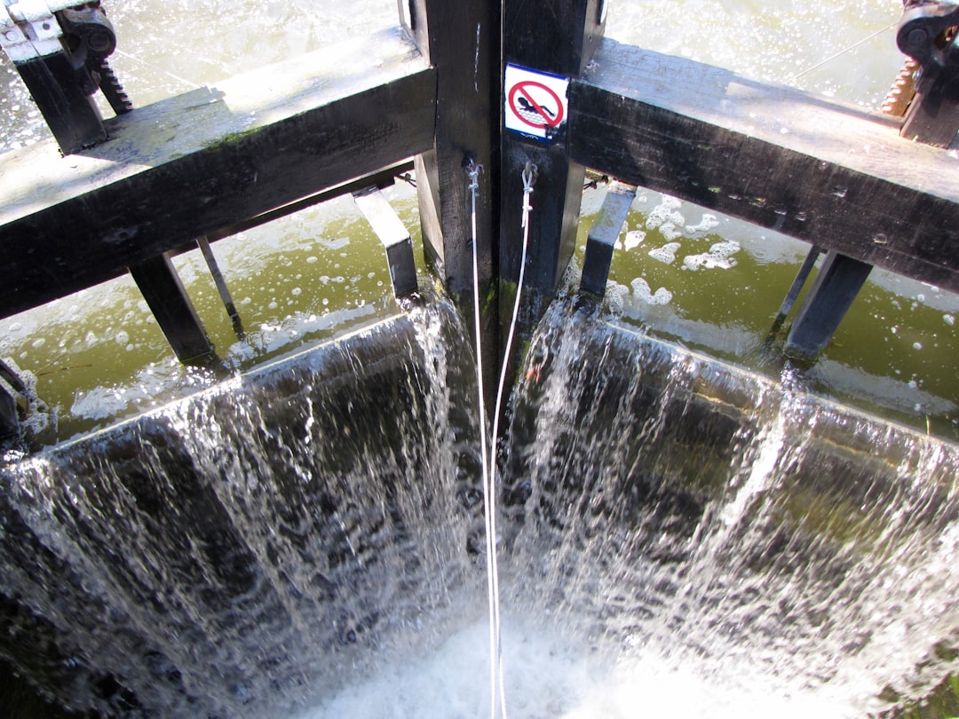 Water flowing through a canal lock gate